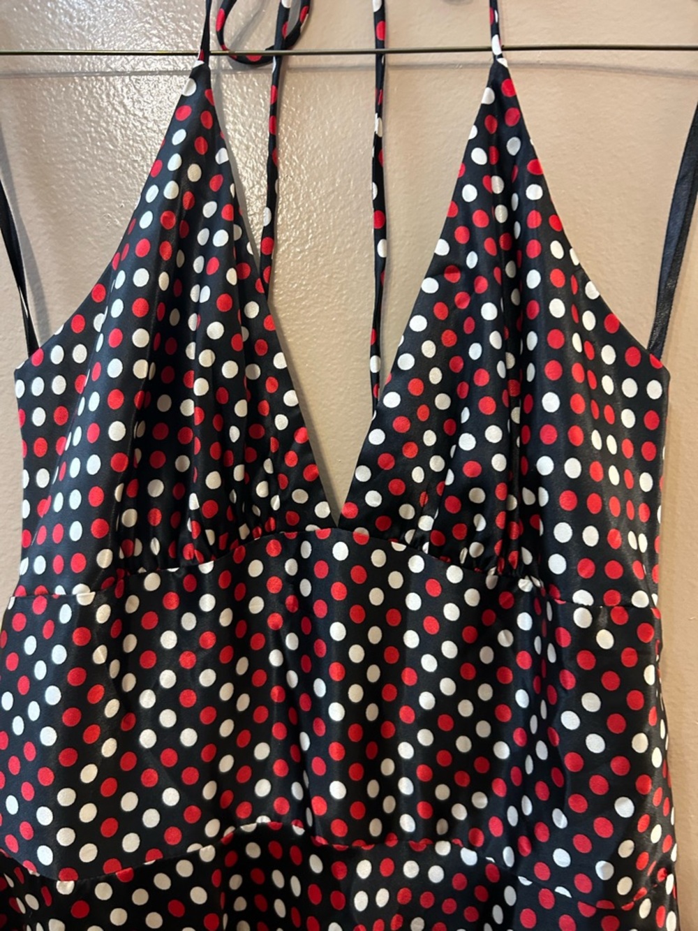 Alyn Paige Black Halter Dress with Red and White Polka Dots